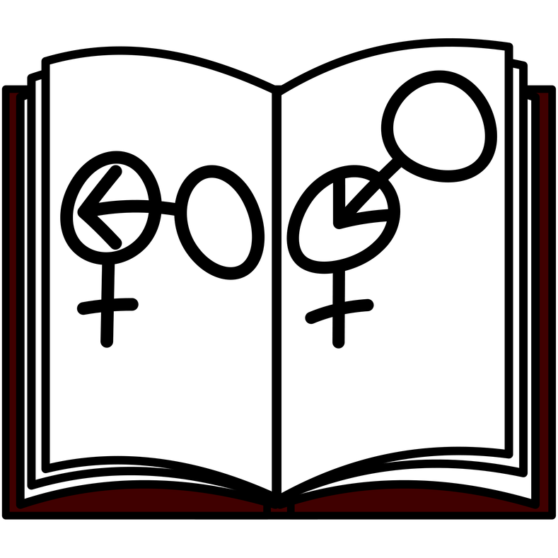 An open book. Both pages have a mars symbol entering a venus symbol.
